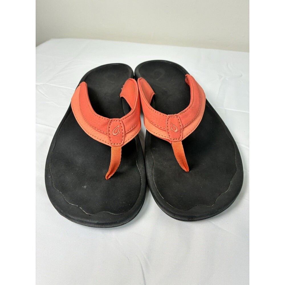 Olukai Ohana Flip Flop Sandals Womens Size 12 Coral Black Comfort Thong
